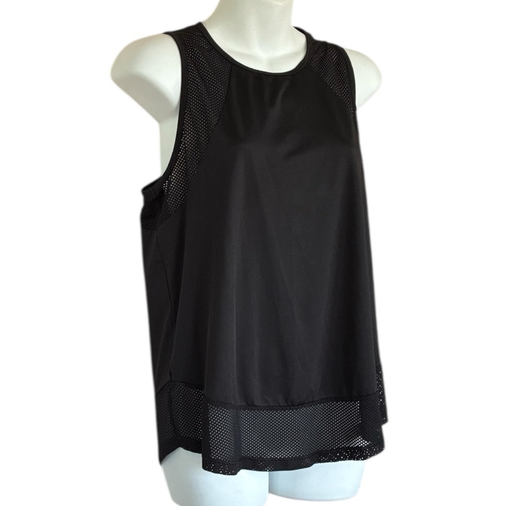 Avia Tank Top Women's M, Black Sleeveless, Mesh on Shoulders, Back, Hem EUC